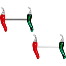 14G 5/8 Clear Gem Red Green Pepper Barbell Nipple Ring Set