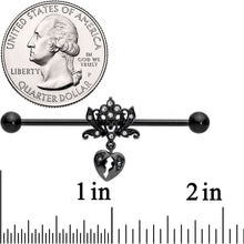 14G Clear Gem Black Heart Lock Lotus Flower Industrial Barbell 38mm