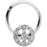 16G 3/8 Clear Gem Retro Peace Sign Hinged Segment Ring