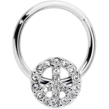 16G 3/8 Clear Gem Retro Peace Sign Hinged Segment Ring