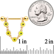 14G 3/4 Gold Tone Yellow Sunflower Dangle Nipple Ring Set