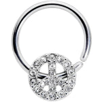 16G 3/8 Clear Gem Retro Peace Sign Closure Ring