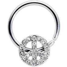 16G 3/8 Clear Gem Retro Peace Sign Closure Ring