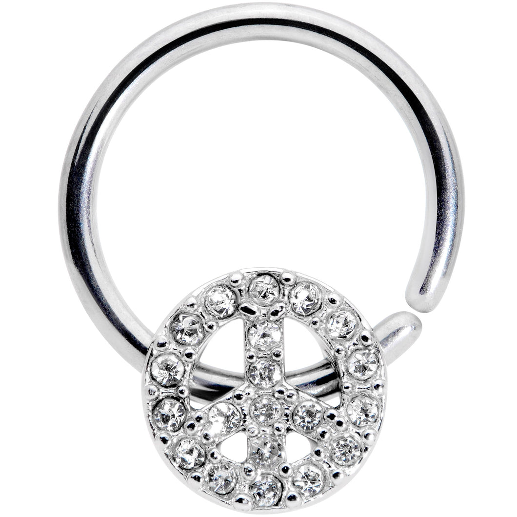 16G 3/8 Clear Gem Retro Peace Sign Closure Ring