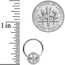 16G 3/8 Clear Gem Retro Peace Sign Closure Ring
