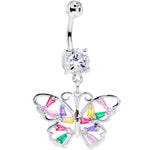 Green Pink Red CZ Gem Spring Butterfly Dangle Belly Ring