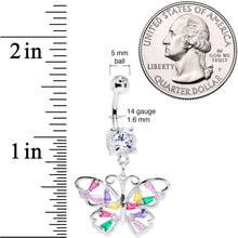 Green Pink Red CZ Gem Spring Butterfly Dangle Belly Ring