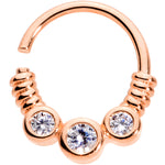 16G 3/8 Clear CZ Gem Trio Rose Gold Tone Coils Closure Ring
