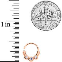 16G 3/8 Clear CZ Gem Trio Rose Gold Tone Coils Closure Ring