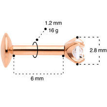 16G 1/4 3mm CZ Rosy G23 Titanium Internally Threaded Labret