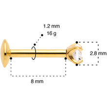 16G 5/16 3mm CZ Gold Tone G23 Titanium Internal Thread Labret