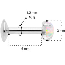 16G 1/4 3mm White Syn Opal G23 Titanium Internal Thread Labret
