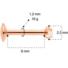 16G 5/16 2mm Syn Opal Rose Gold G23 Titanium Internal Thread Labret
