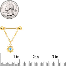 14G 5/8 Aurora Gem Gold Tone Sun Moon Dangle Nipple Ring Set