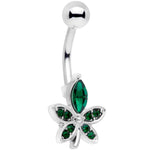 Green Gem Beautiful Flower Belly Ring