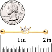 14G Clear Gem Gold Tone Crown of Love Industrial Barbell 38mm