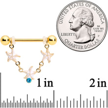 14G 9/16 Blue Gem Gold Tone Starfish Dangle Nipple Ring Set