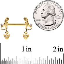 14G 9/16 Clear CZ Gem Gold Tone Love Feather Barbell Nipple Ring Set