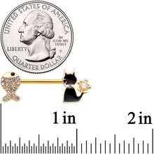 14G 9/16 Clear Gem Gold Tone Fish Black Cat Barbell Nipple Ring Set
