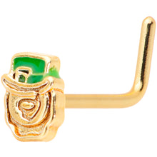 20G 5/16 Green Gold Tone Lucky Leprechaun L Shaped Nose Ring