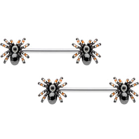 14G 5/8 Tarantula Spider Halloween Barbell Nipple Ring Set