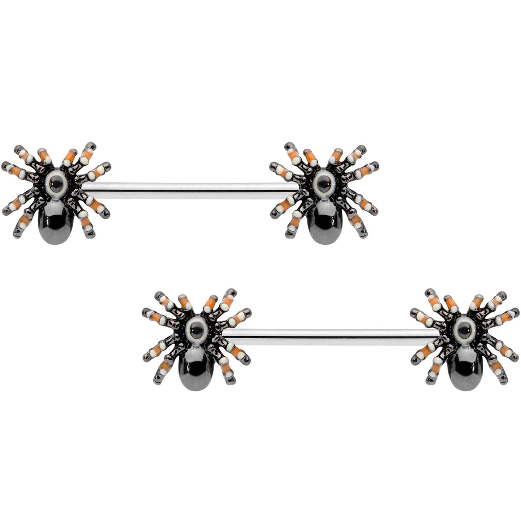14G 5/8 Tarantula Spider Halloween Barbell Nipple Ring Set