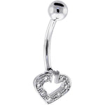 16G Solid 14K White Genuine DIAMOND Paved HOLLOW HEART Belly Ring