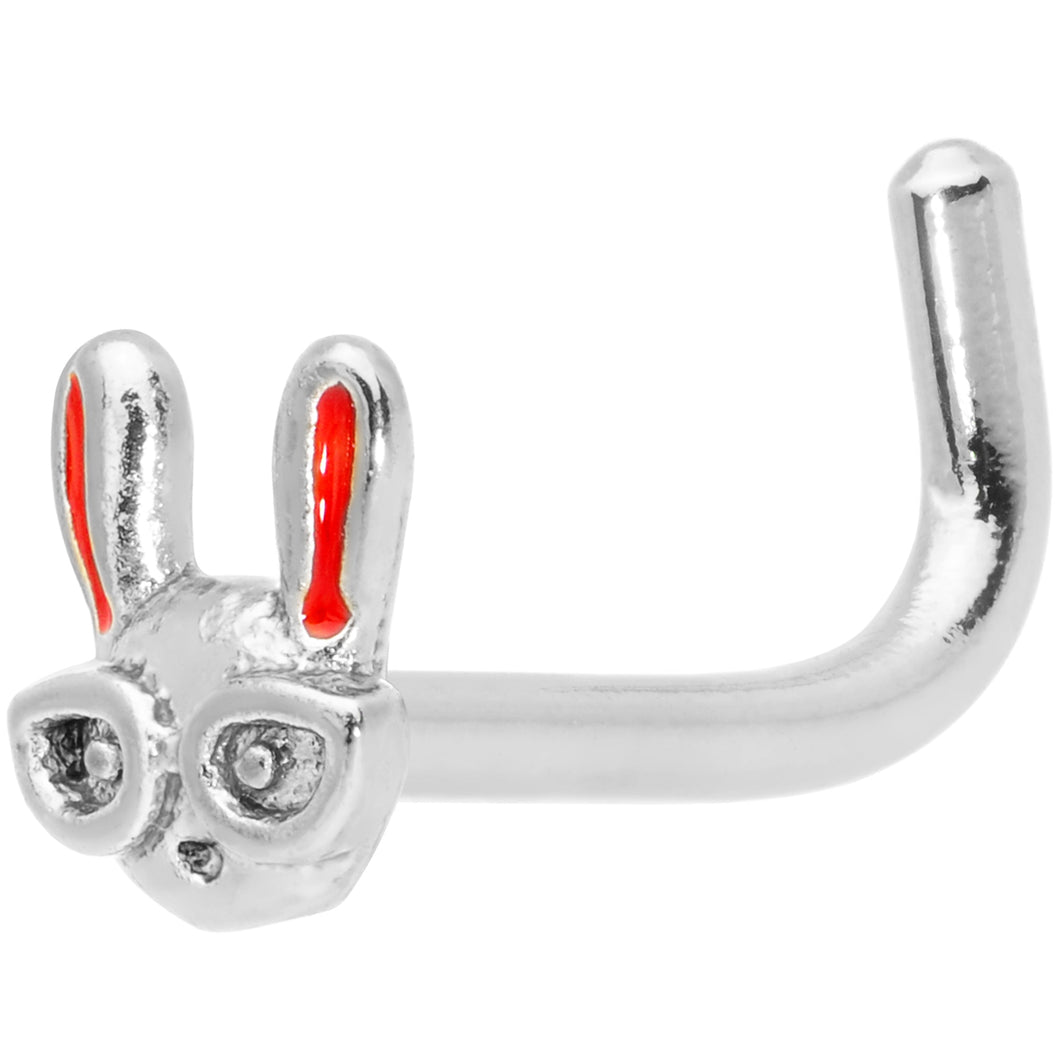 18G 5/16 Pink Ears Nerdy Easter Bunny L Shaped Nose Ring