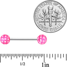 Pink White Polka Dot UV Reactive Ball Barbell Tongue Ring
