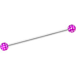 14G Purple White Polka Dot UV Industrial Barbell 38mm