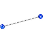 14G Blue White Polka Dot UV Industrial Barbell 38mm