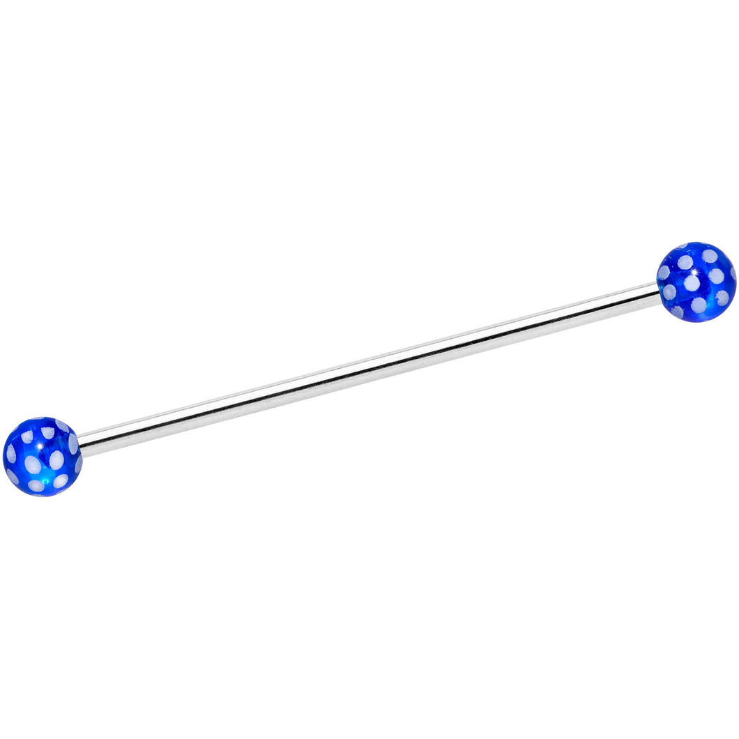 14G Blue White Polka Dot UV Industrial Barbell 38mm