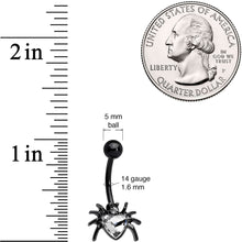 Clear Gem Black Halloween Heart Spider Belly Ring