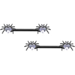 14G 5/8 Clear Gem Black Sexy Heart Spider Barbell Nipple Ring Set