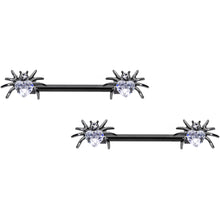 14G 5/8 Clear Gem Black Sexy Heart Spider Barbell Nipple Ring Set
