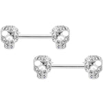 14G 9/16 Clear Gem Star Skull Barbell Nipple Ring Set