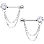14G 5/8 Clear Gem Elegant Chain Dangle Barbell Nipple Ring Set