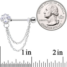 14G 5/8 Clear Gem Elegant Chain Dangle Barbell Nipple Ring Set