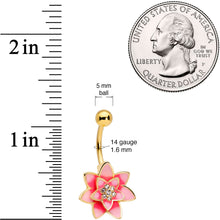 Clear Gem Gold Tone Pink Red Rose Flower Belly Ring