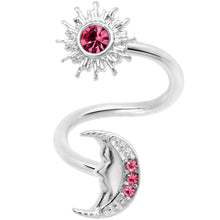 14G 7/16 Pink Gem Moon Spiral Twister Belly Ring
