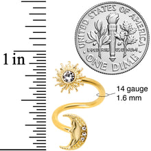 14G 7/16 Clear Gem Gold Tone Moon Spiral Twister Belly Ring