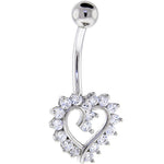 16G Solid 14K White Cubic Zirconia HOLLOW HEART Belly Ring