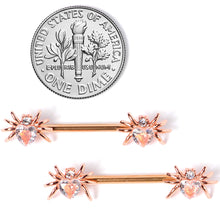 14G 9/16 Clear Gem Rose Gold Tone Heart Spider Nipple Ring Set