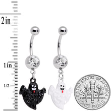Clear Gem Black White Ghost Halloween Dangle Belly Ring Set of 2