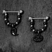 14G 5/8 Black Pumpkin Ghost Halloween Dangle Nipple Ring Set