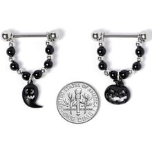 14G 5/8 Black Pumpkin Ghost Halloween Dangle Nipple Ring Set