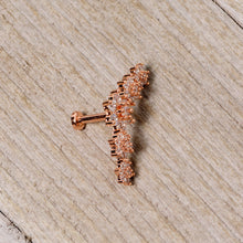 16G 1/4 Clear CZ Gem Rose Gold Tone Floral Internal Thread Labret