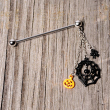 14G Spiderweb Pumpkin Halloween Dangle Industrial Barbell 38mm