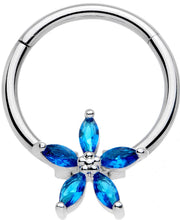 16G 3/8 Blue Gem Royal Flower Hinged Segment Ring