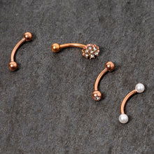 16G 5/16 Clear Gem Rose Gold Tone Curved Eyebrow Ring Set of 4